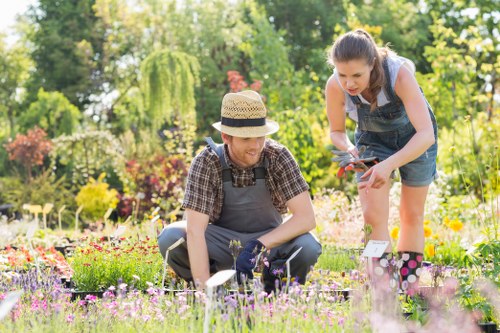 Front yard lawn maintenance team representative in Pimlico handing over service information